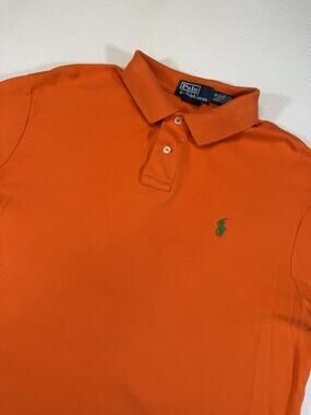 Polo By Ralph Lauren Custom Fit Polo Shirt Large Orange Green Pony Cotton